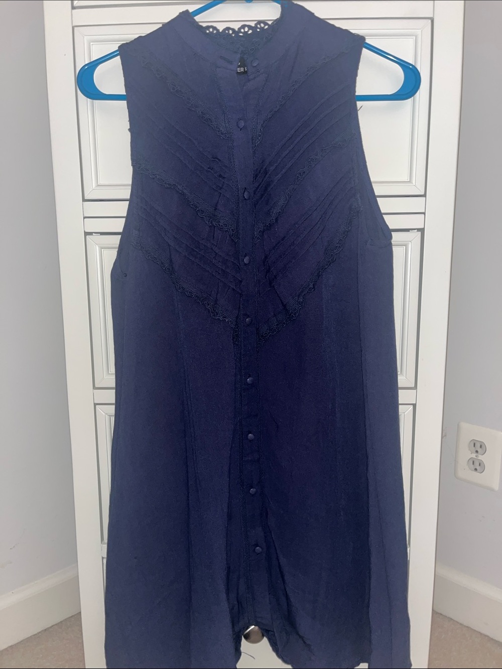 Pomander Place Navy Sleeveless Button-Front Top